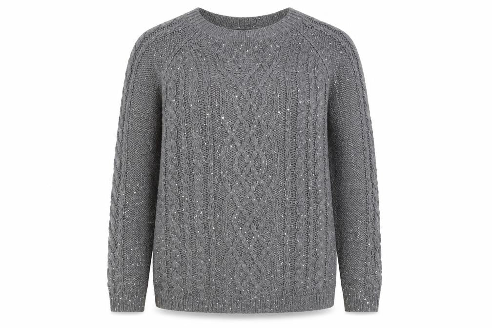 Marks & Spencer Women’s Grey Sequin Cable-Knit Jumper Size 16