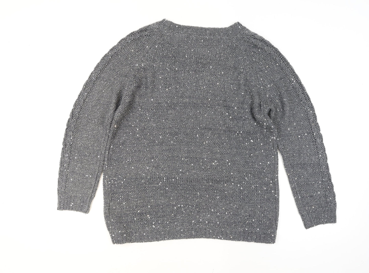 Marks and Spencer Women’s Grey Sequin Cable-Knit Jumper Size 16