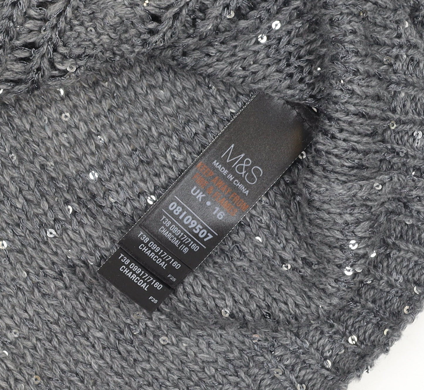 Marks and Spencer Women’s Grey Sequin Cable-Knit Jumper Size 16