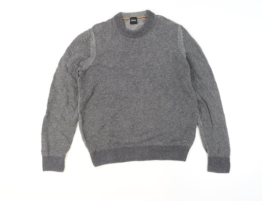 Hugo Boss Men's Grey Wool Crew Neck Pullover Jumper Size M
