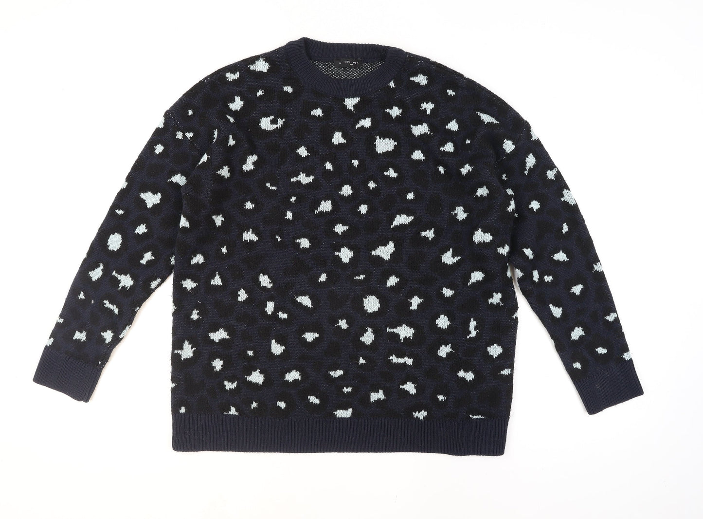 New Look Unisex Blue Animal Print Crew Neck Knit Jumper M