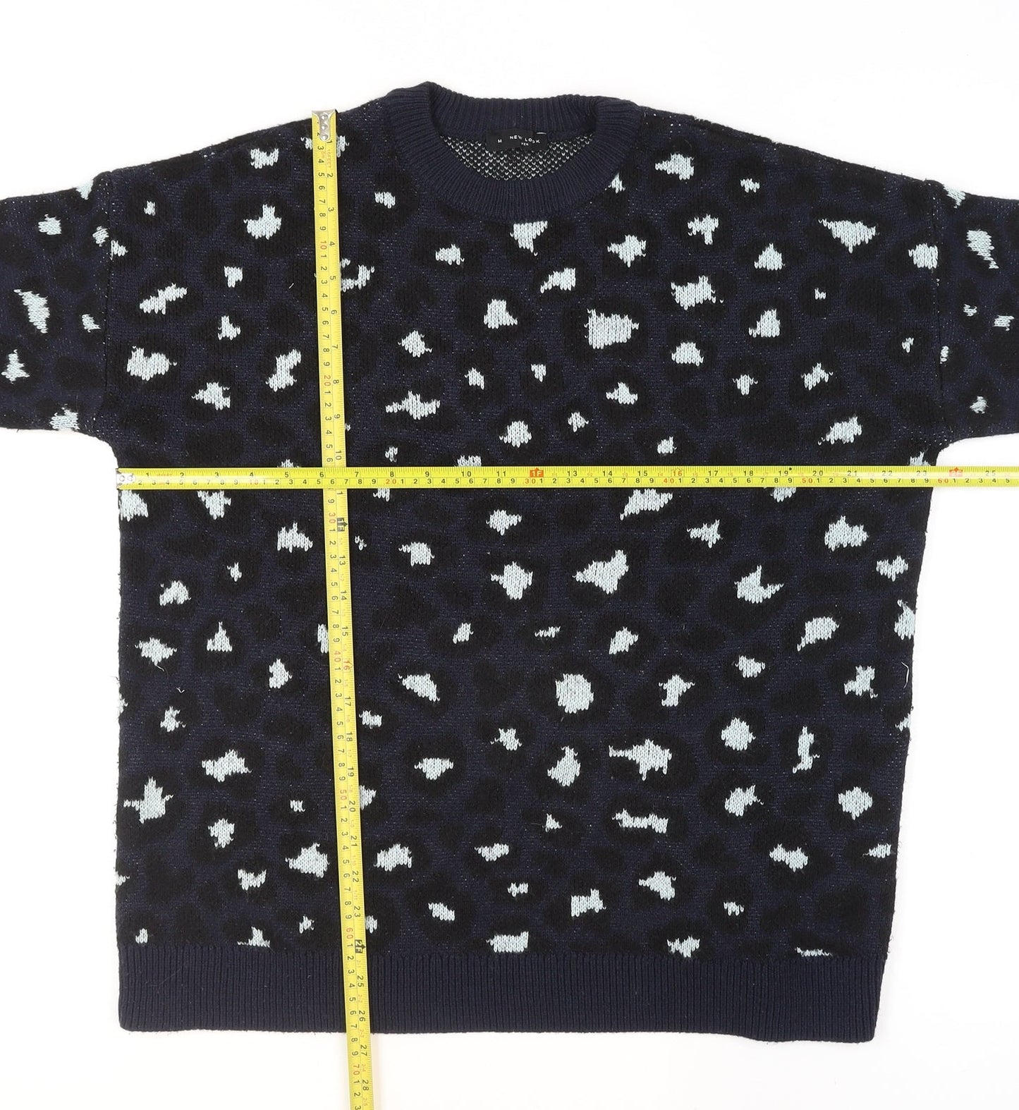 New Look Unisex Blue Animal Print Crew Neck Knit Jumper M
