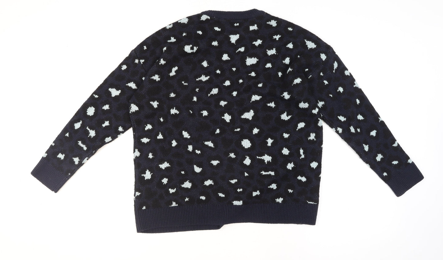 New Look Unisex Blue Animal Print Crew Neck Knit Jumper M