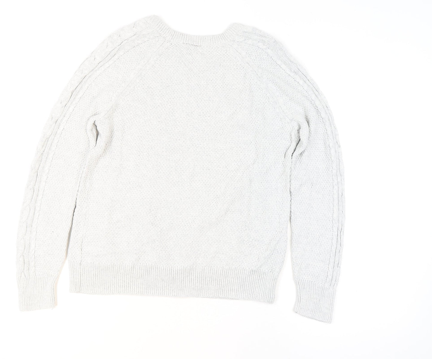 GAP Men's Grey Cable-Knit Cotton Crew Neck Jumper Size L