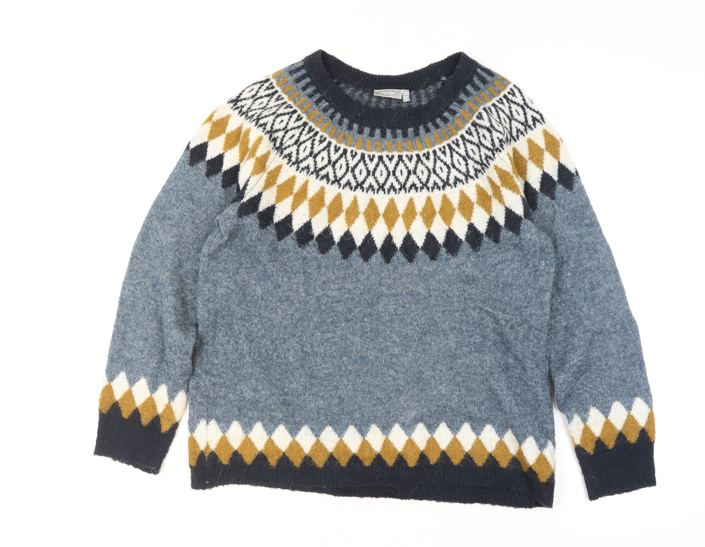 Fransa Men's Blue Fair Isle Knit Wool Blend Pullover Jumper M