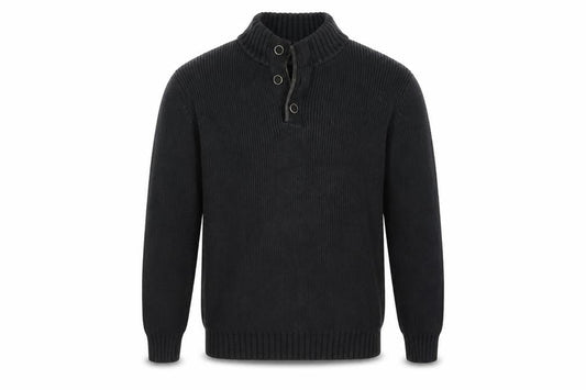 Lagerfeld Men's Black High Neck Button Henley Jumper XL