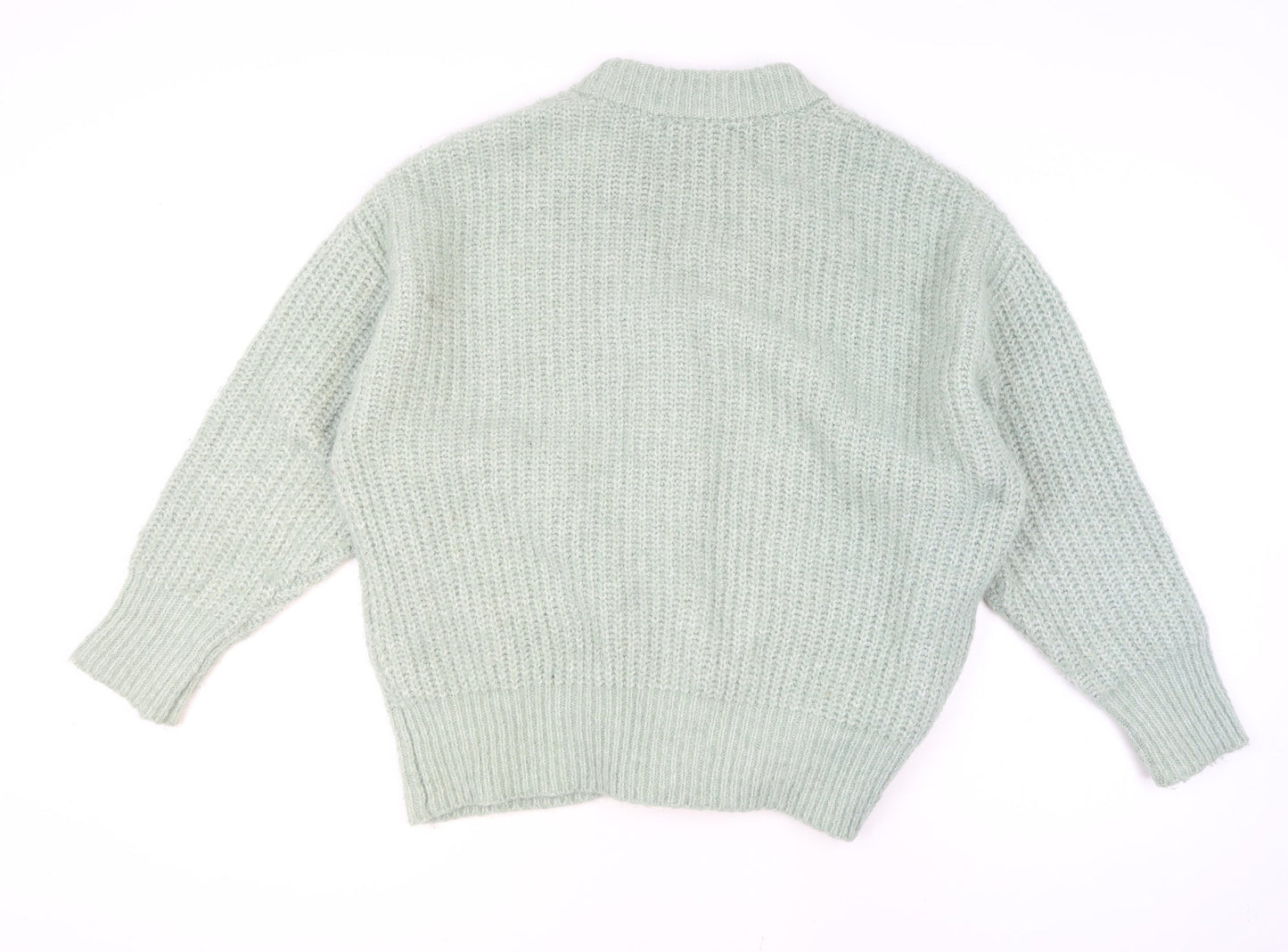 Zara Women Green Knit Chunky V-Neck Cardigan Size M