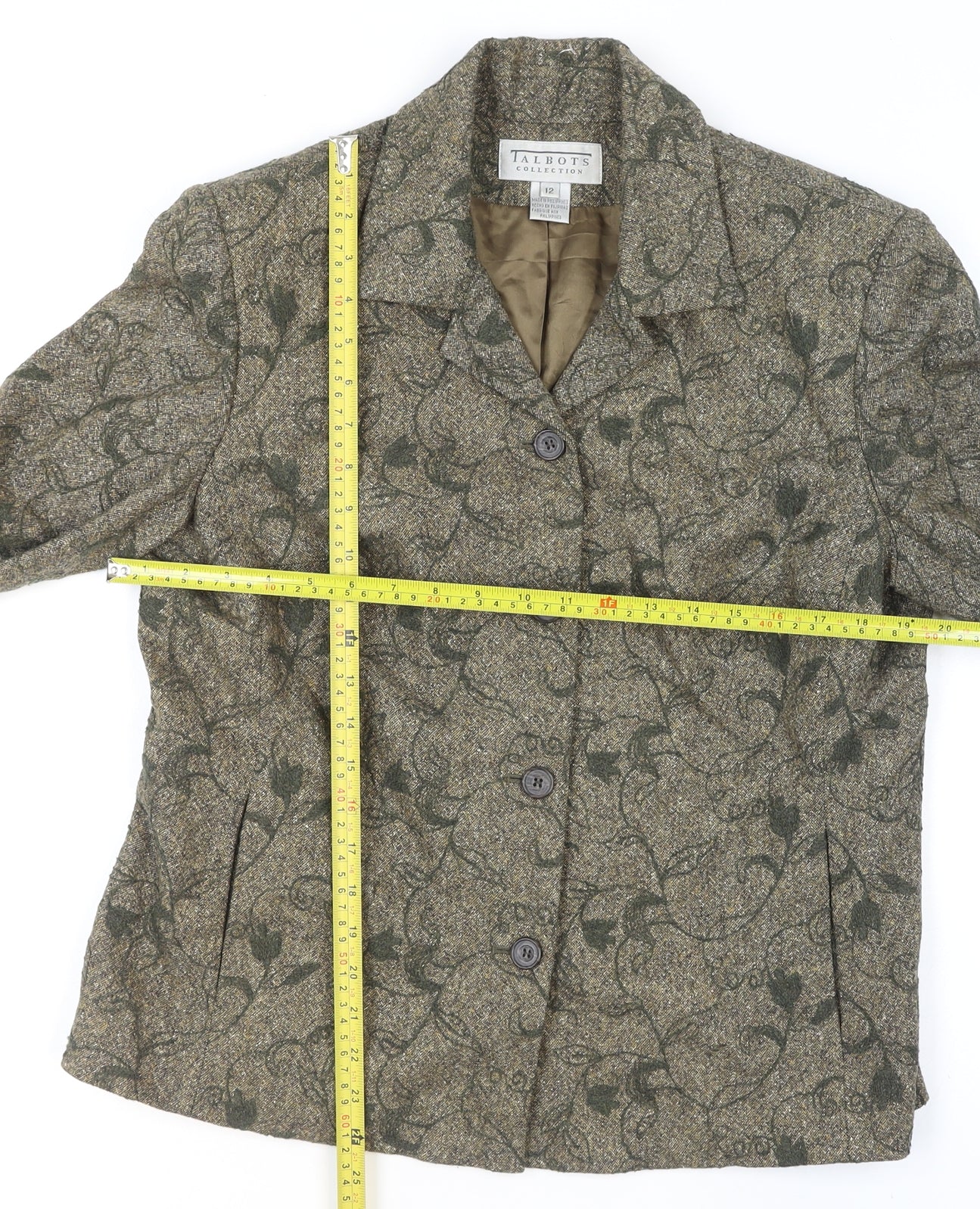 Talbots Collection Women's Brown Wool Tweed Floral Blazer Size 12