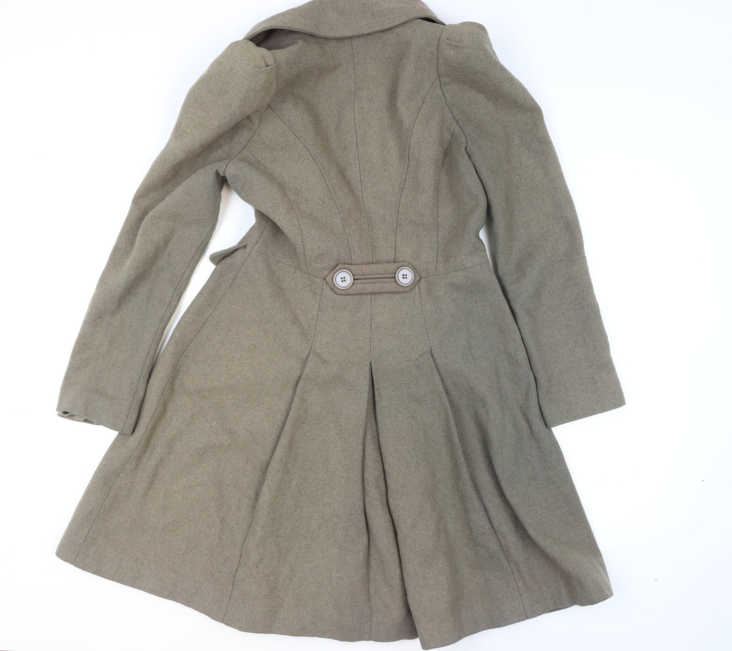 Warehouse Women's Brown Wool Trench Coat UK 12 Long Sleeve Belted