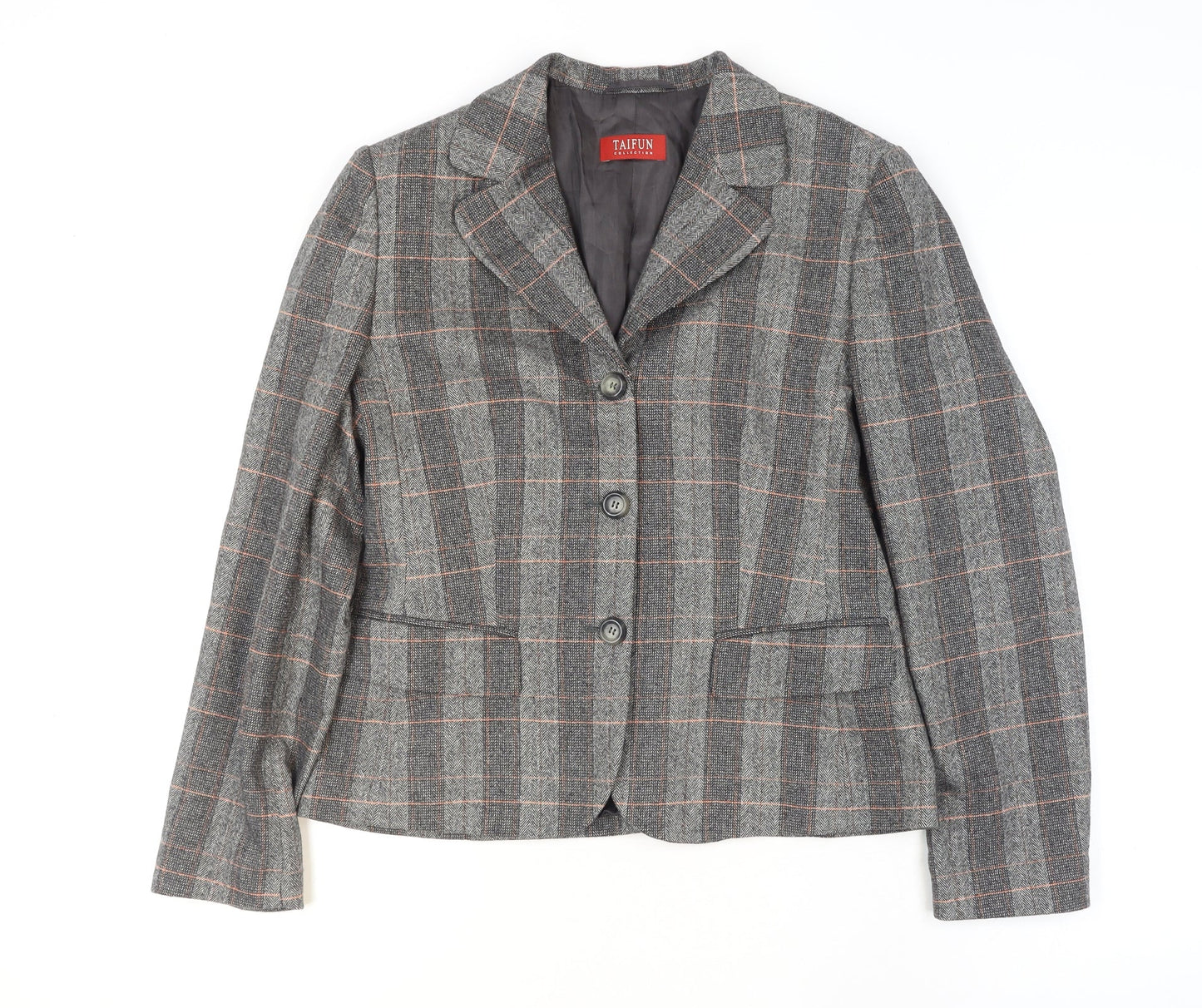 Taifun Women Grey Check Wool Blend Blazer Jacket Size 14