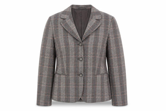 Taifun Women Grey Check Wool Blend Blazer Jacket Size 14