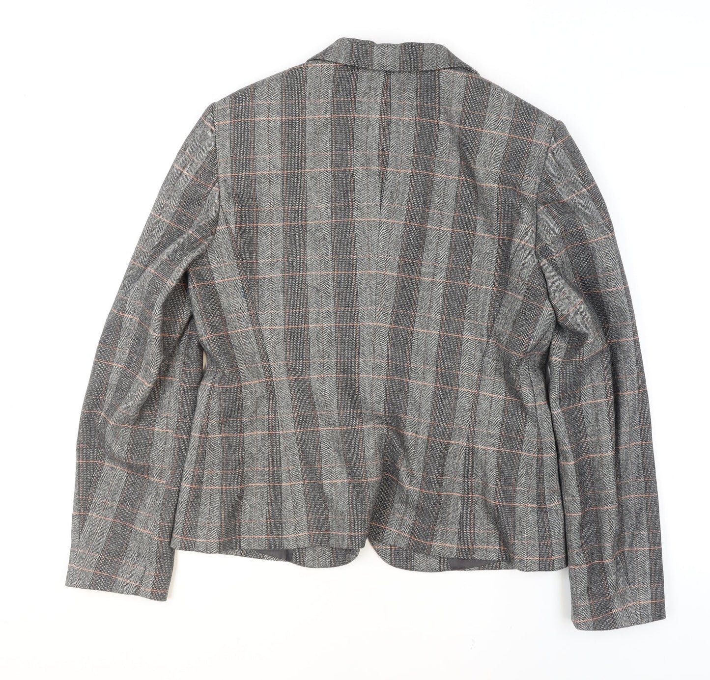 Taifun Women Grey Check Wool Blend Blazer Jacket Size 14