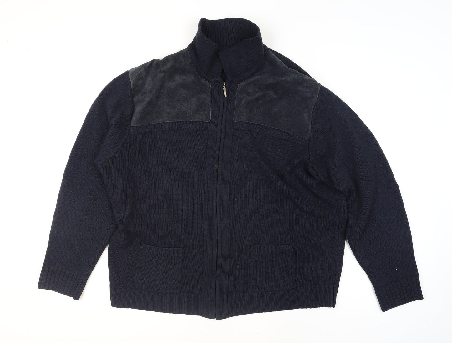 Marks and Spencer Men’s Navy Blue 2XL Full Zip Knit Jumper