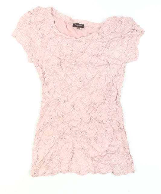 Phase Eight Womens Pink Crinkle T-Shirt Size 10 Short Sleeve Top