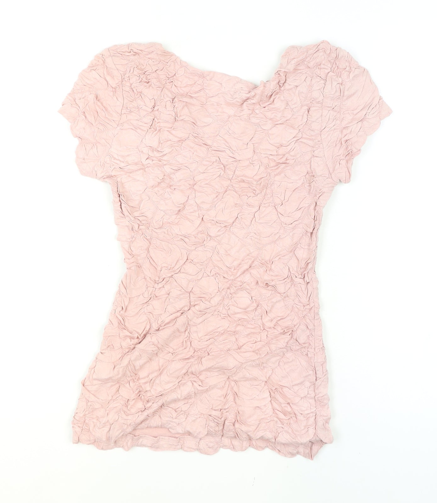 Phase Eight Womens Pink Crinkle T-Shirt Size 10 Short Sleeve Top