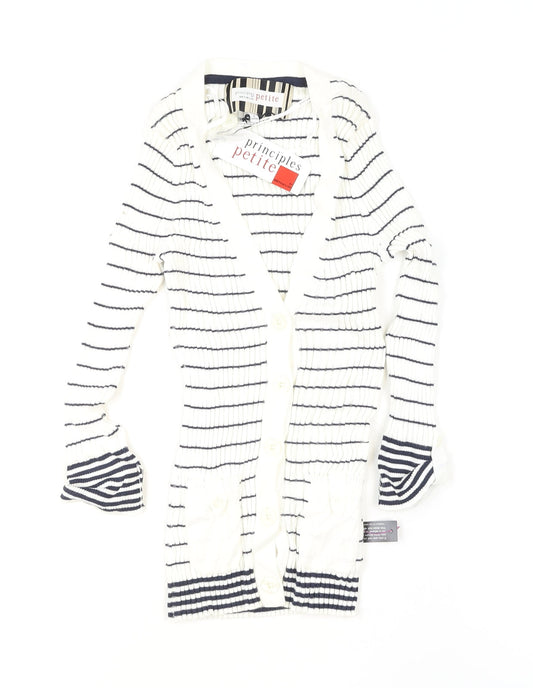 Principles Petite by Ben de Lisi Women's White Striped Knit Button-Up Cardigan Size 6