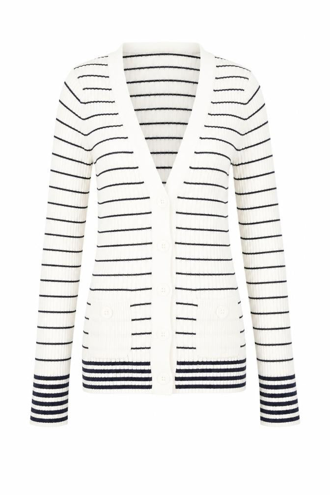Principles Petite by Ben de Lisi Women's White Striped Knit Button-Up Cardigan Size 6