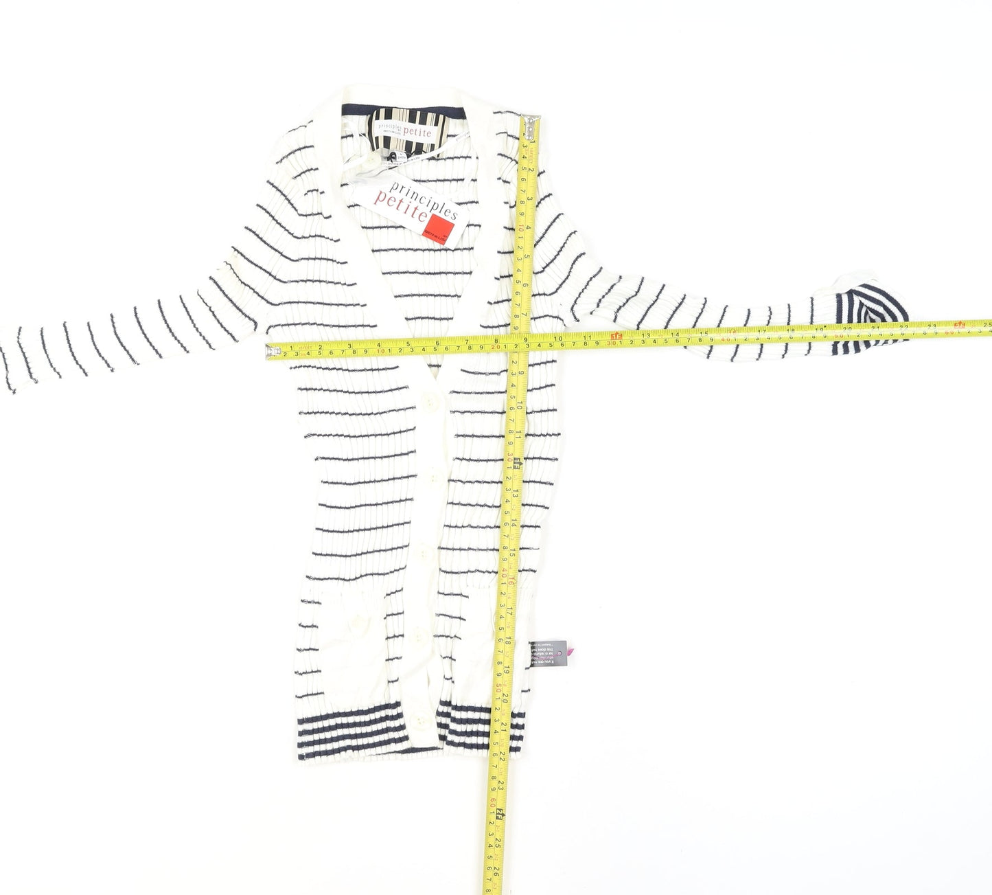 Principles Petite by Ben de Lisi Women's White Striped Knit Button-Up Cardigan Size 6