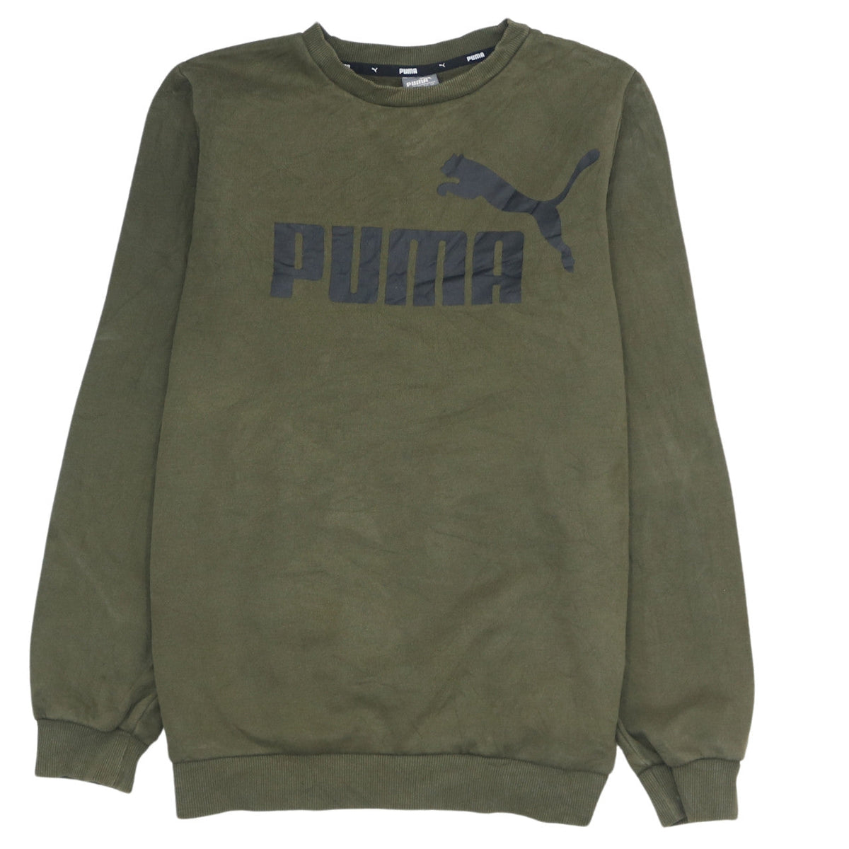 Puma Boys Khaki Green Crew Neck Sweatshirt XL 14-15 Years Logo Graphic