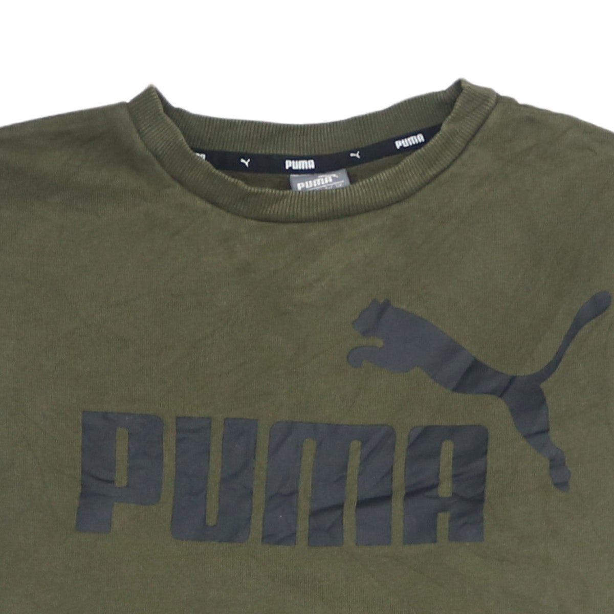 Puma Boys Khaki Green Crew Neck Sweatshirt XL 14-15 Years Logo Graphic