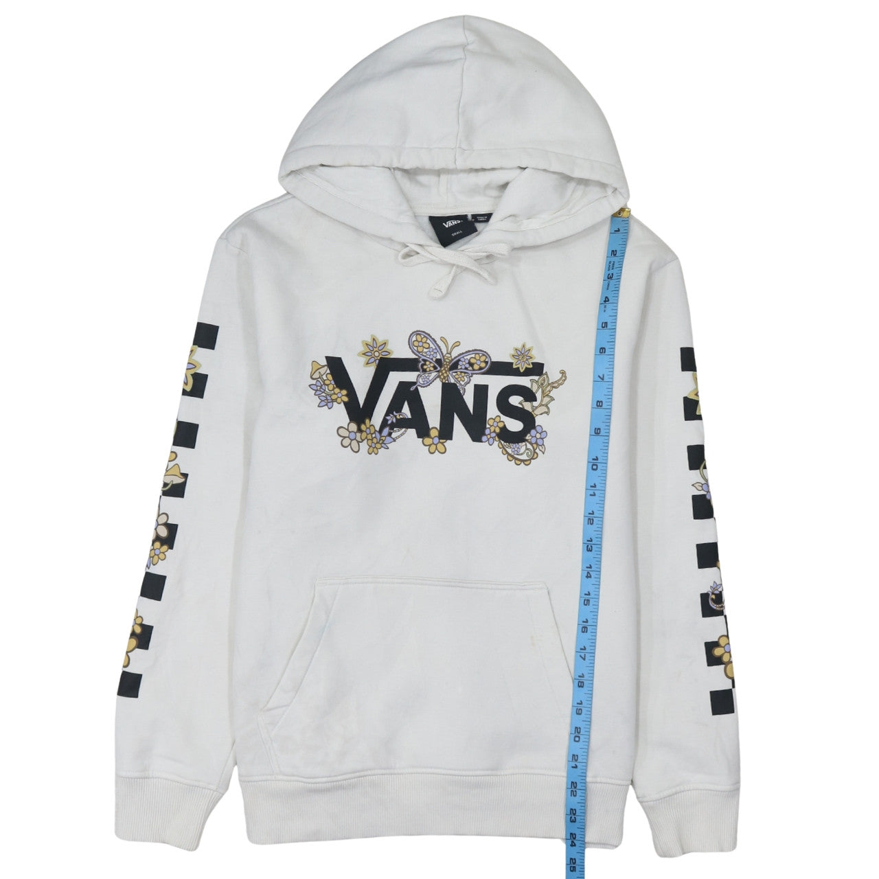 Vans Women's White Small Pullover Hoodie with Floral Butterfly Graphic