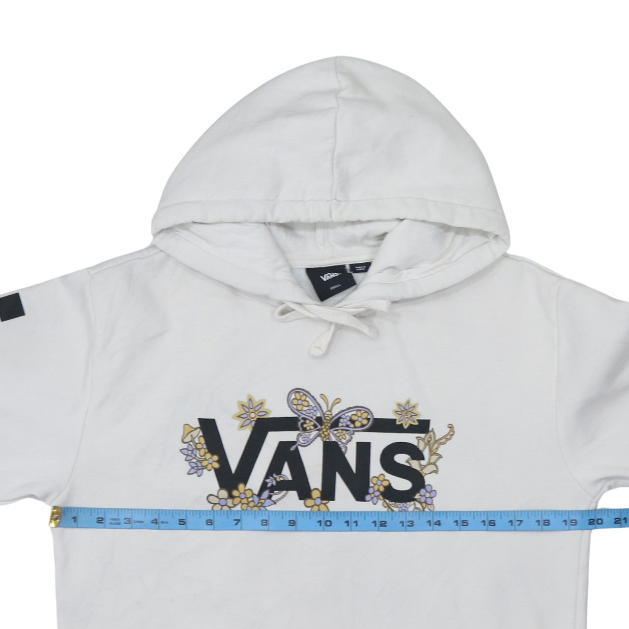 Vans Women's White Small Pullover Hoodie with Floral Butterfly Graphic