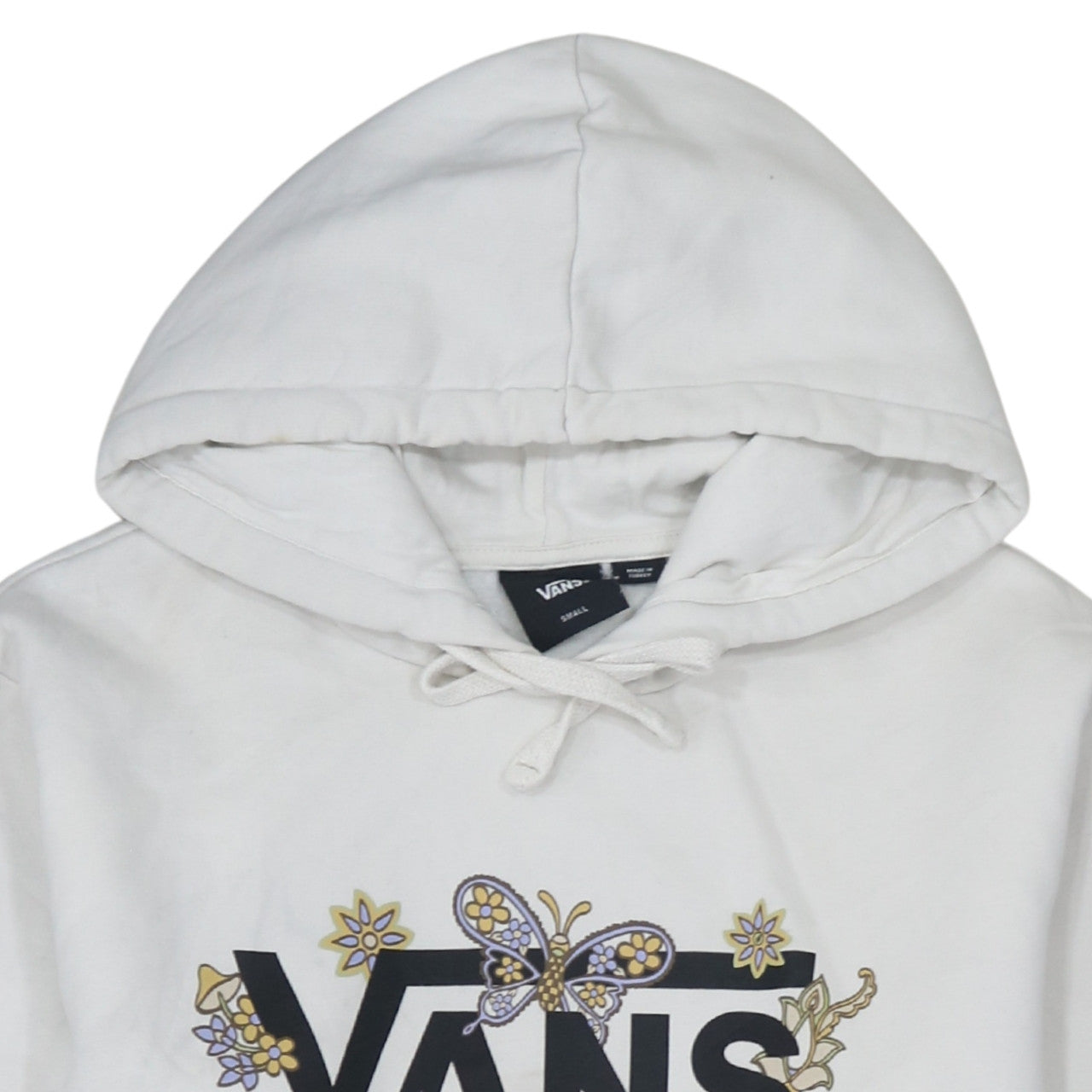 Vans Women's White Small Pullover Hoodie with Floral Butterfly Graphic