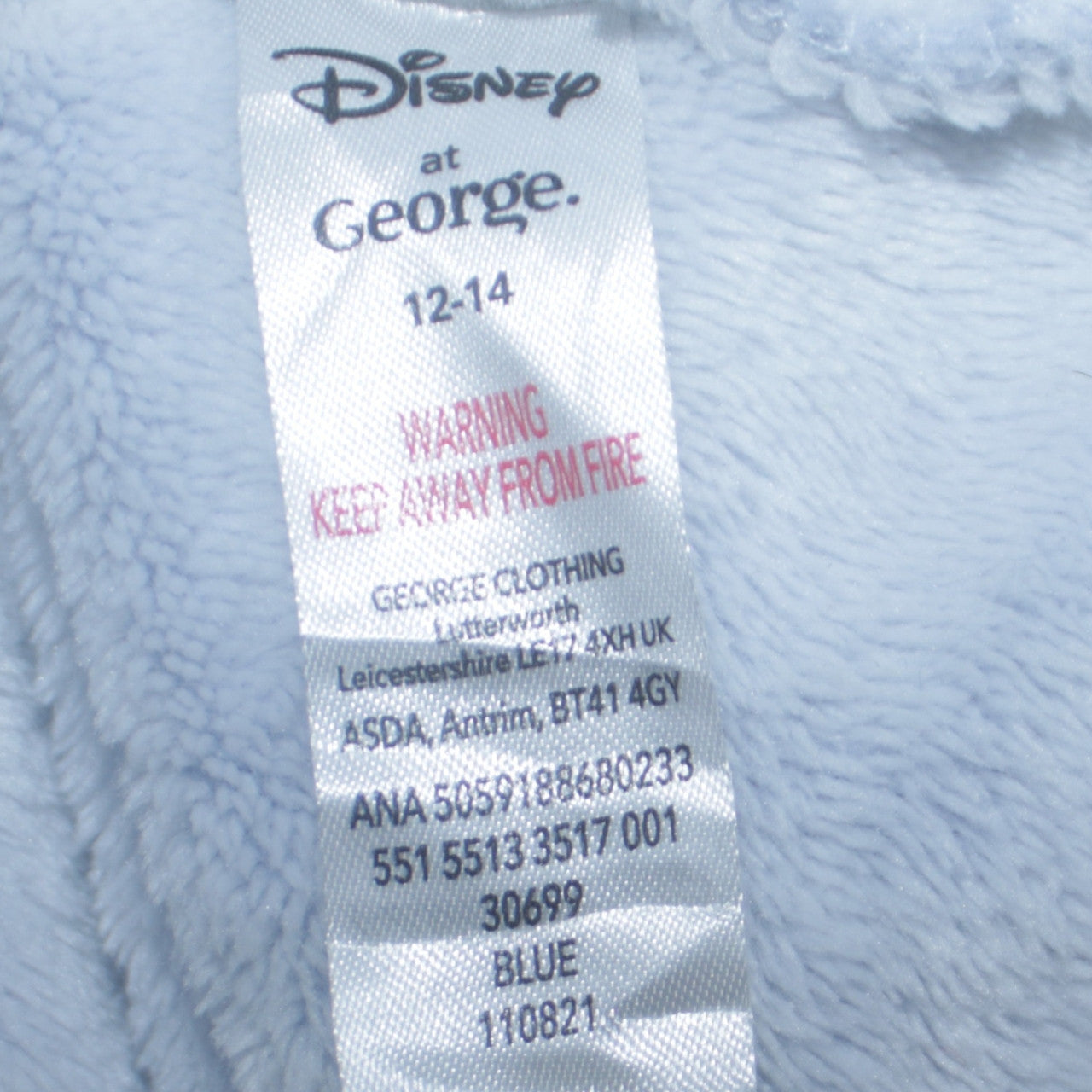 Disney at George Women’s Blue Fleece Nightshirt Top Size 12-14