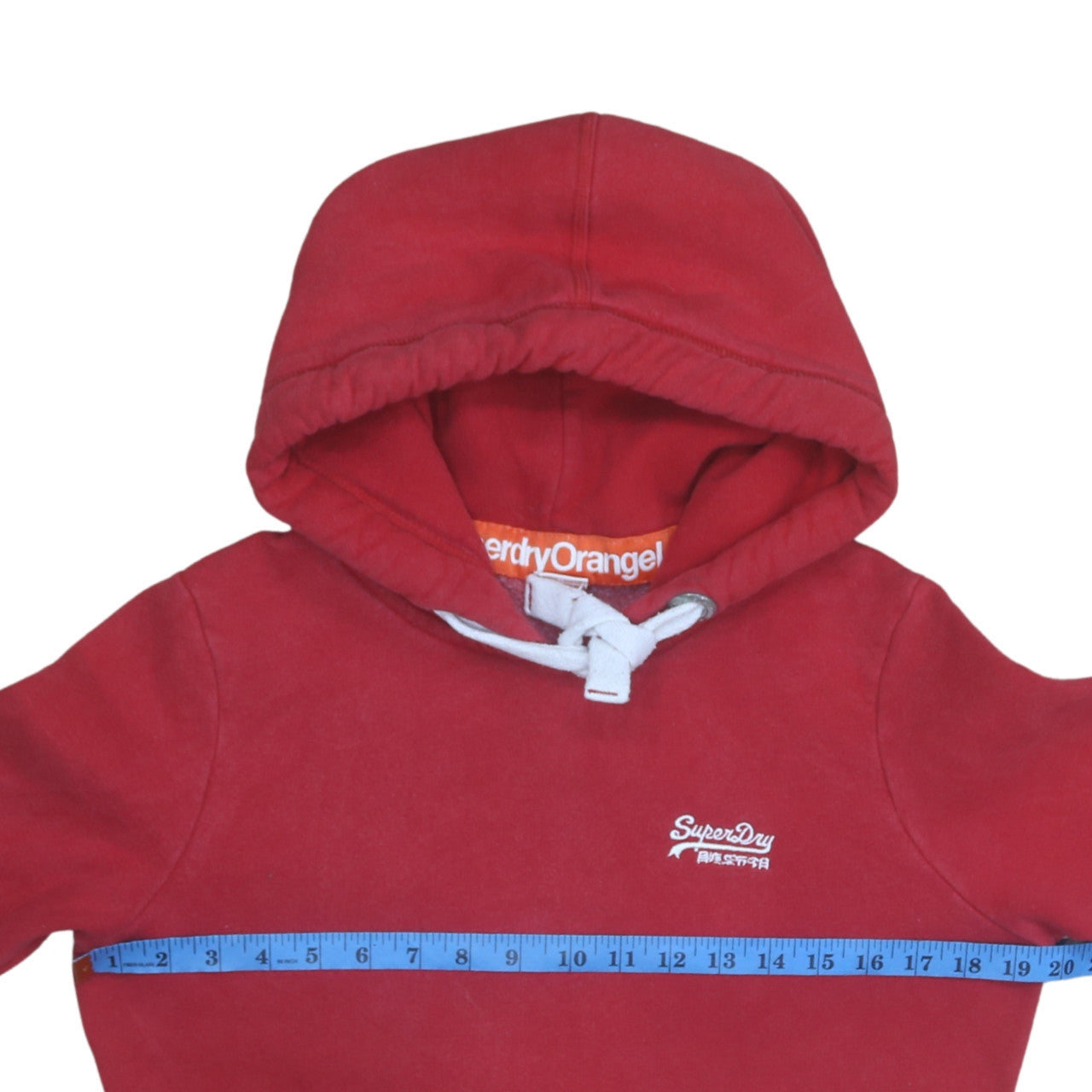 Superdry Men's Red Pullover Hoodie Size M Logo Fleece Sweatshirt