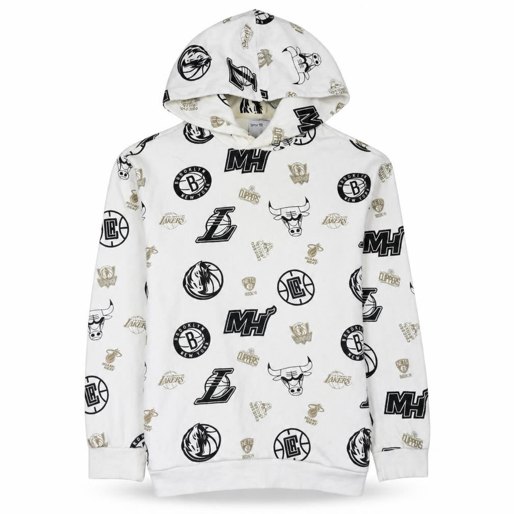 Bershka Men’s White NBA Pullover Hoodie Size S Graphic Print