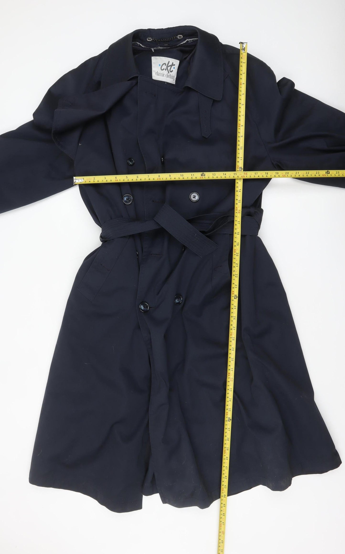 ckt Classic Clothing Women's Blue Belted Trench Coat Size 10