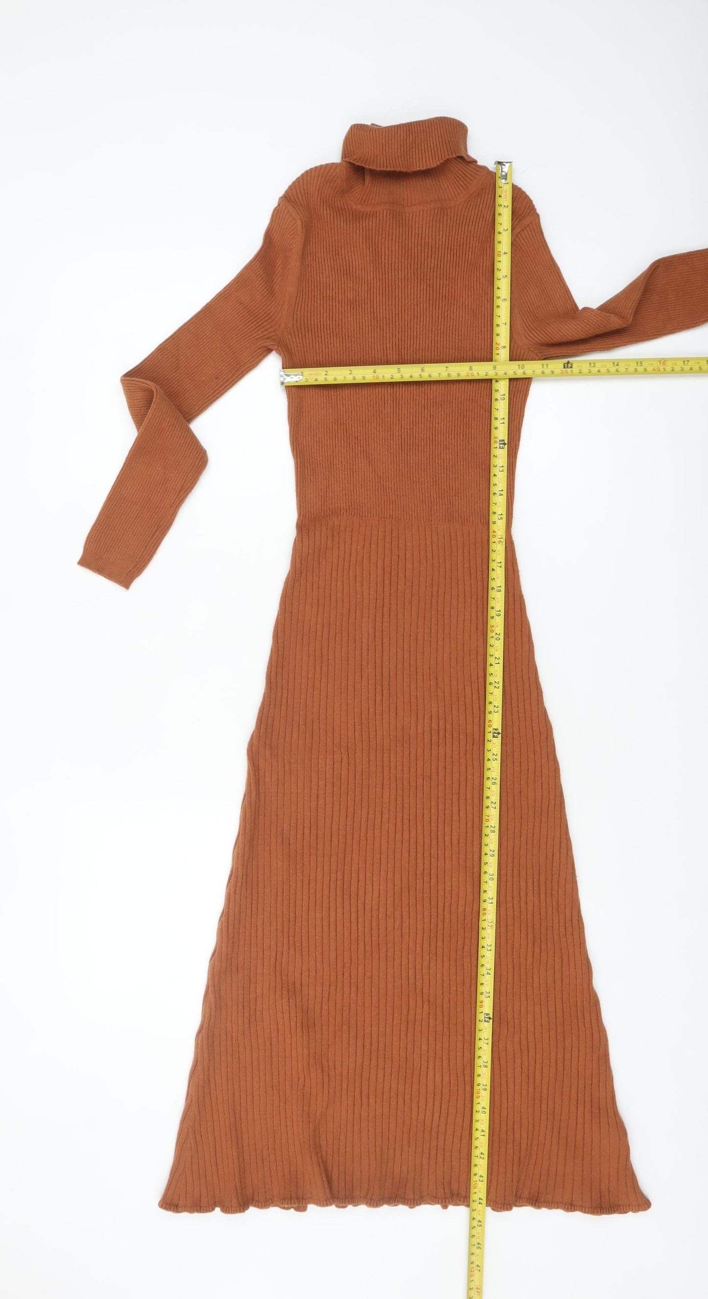 Marks and Spencer Women Brown Knit Roll Neck Bodycon Midi Dress S