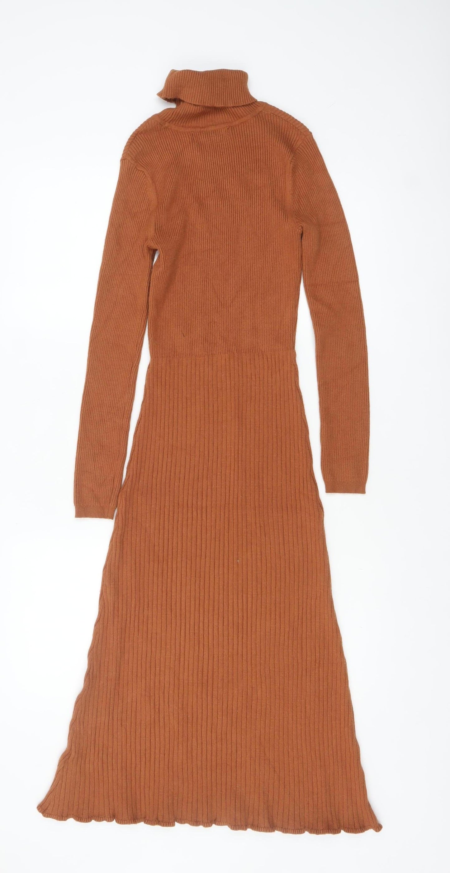 Marks and Spencer Women Brown Knit Roll Neck Bodycon Midi Dress S