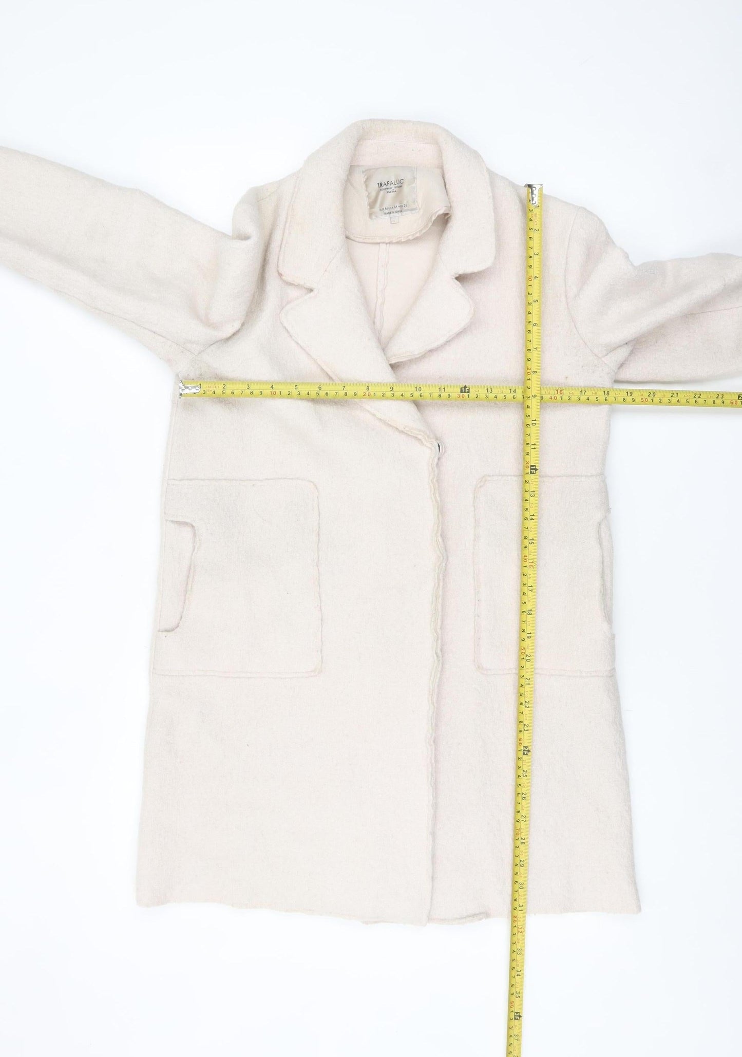 Zara Women Ivory Wool Blend Mid-Length Overcoat Size 12