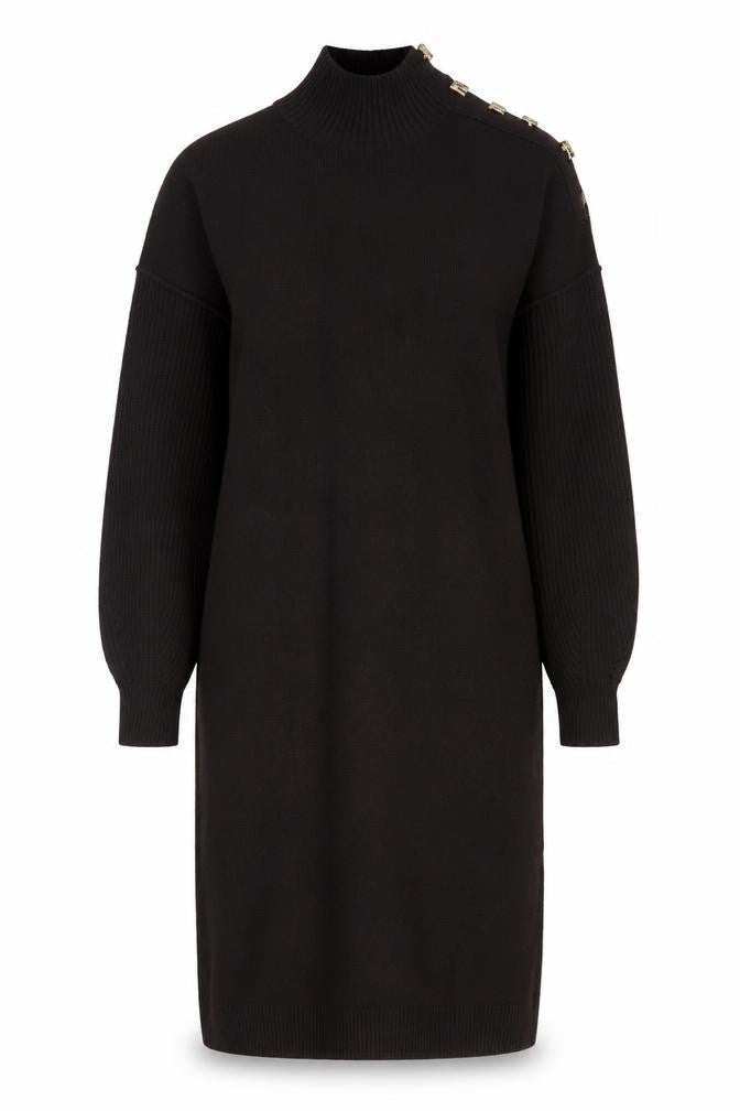 Next Women’s Black Jumper Dress Size S Wool Blend High Neck Button Detail
