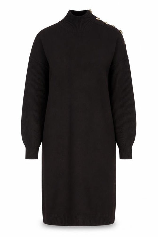 Next Women’s Black Jumper Dress Size S Wool Blend High Neck Button Detail