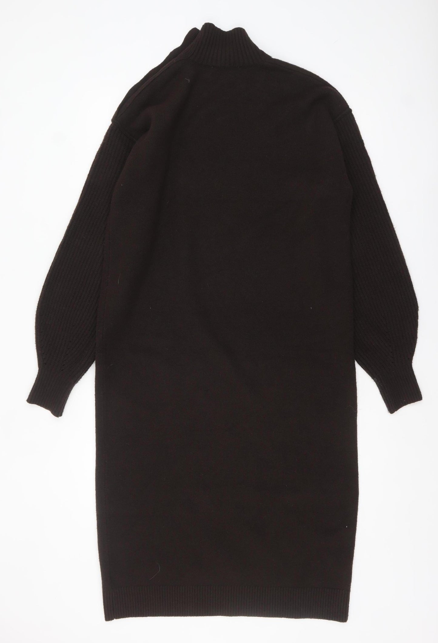 Next Women’s Black Jumper Dress Size S Wool Blend High Neck Button Detail