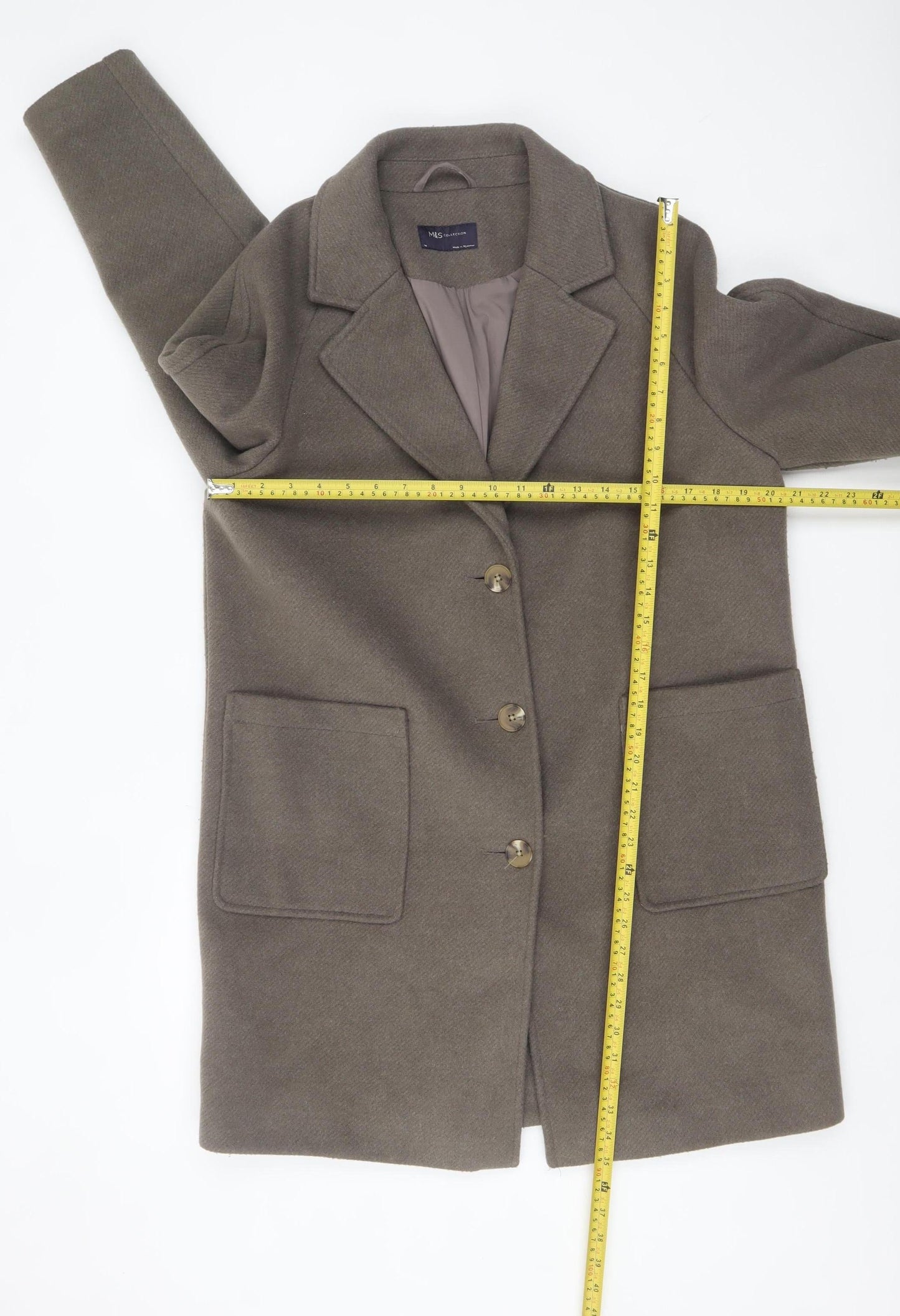 Marks and Spencer Womens Brown Mid-Length Button Overcoat Size 14