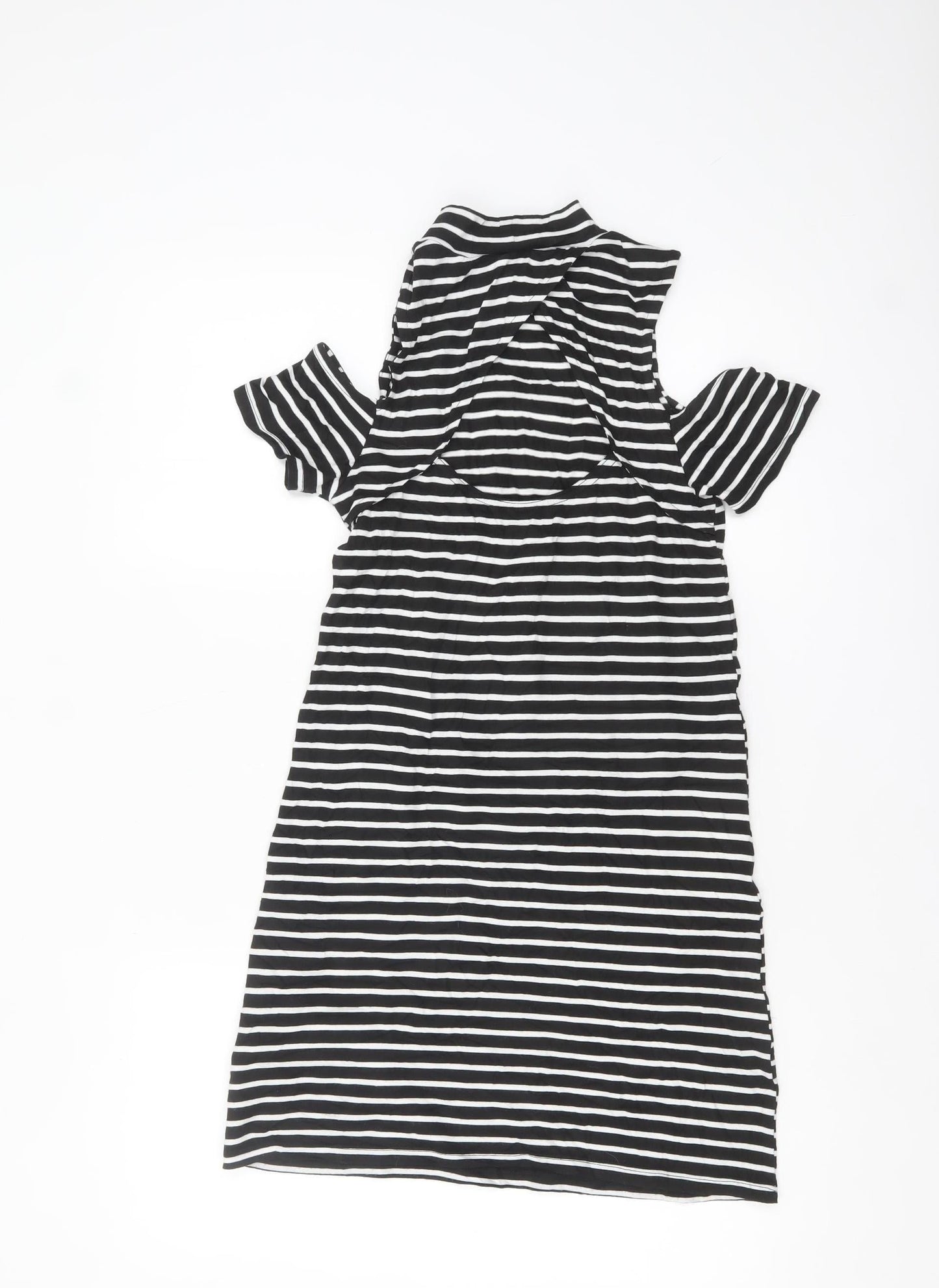 Miss Selfridge Women Black Striped Cold Shoulder Shift Dress Size 6