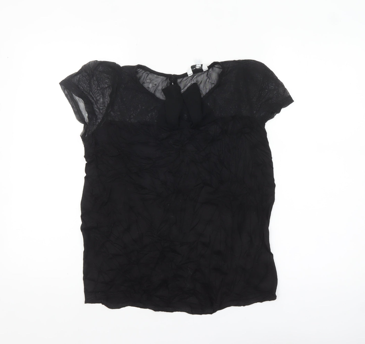 New Look Women’s Black Chiffon Bow Blouse Size 14 Short Sleeve
