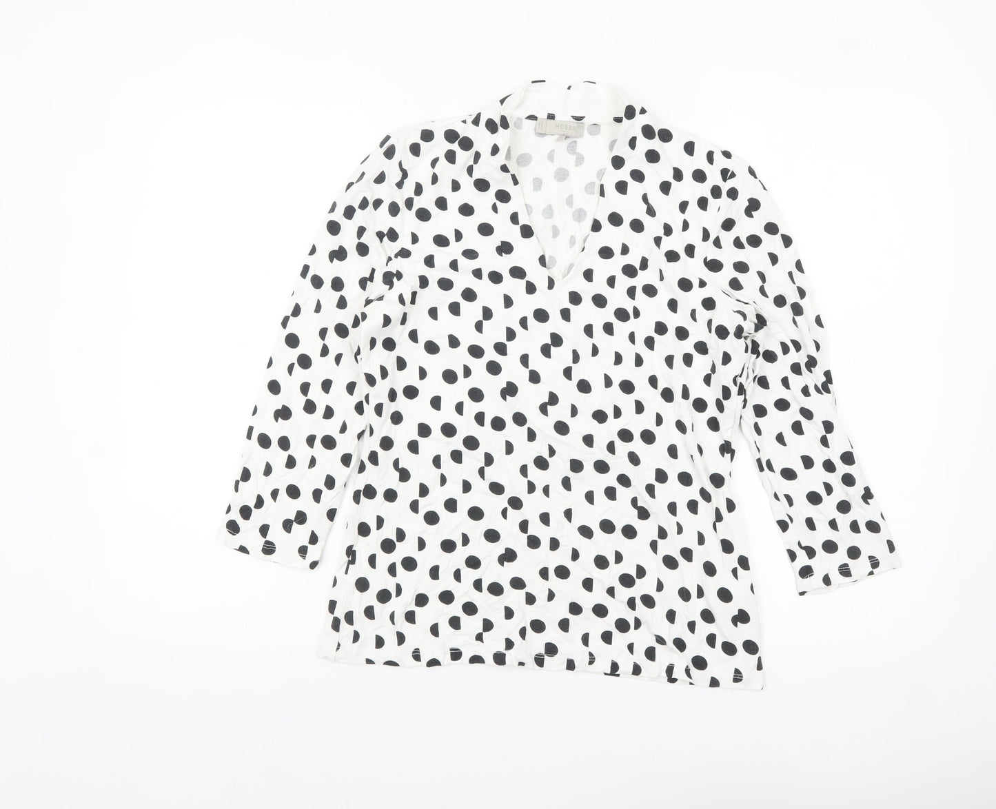 Hobbs Women’s White Polka Dot Wrap Blouse M Viscose Jersey