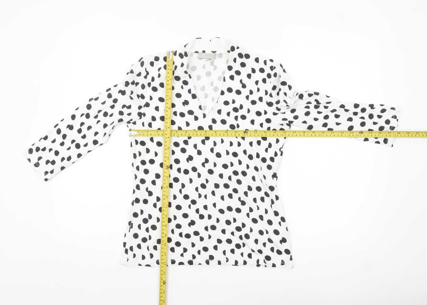 Hobbs Women’s White Polka Dot Wrap Blouse M Viscose Jersey