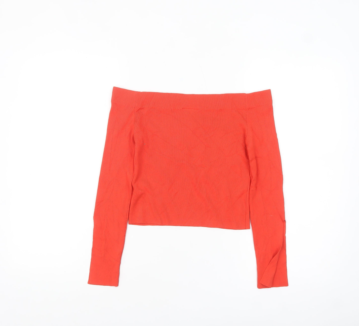 Topshop Women’s Red Off Shoulder Cropped Long Sleeve Top Size 8