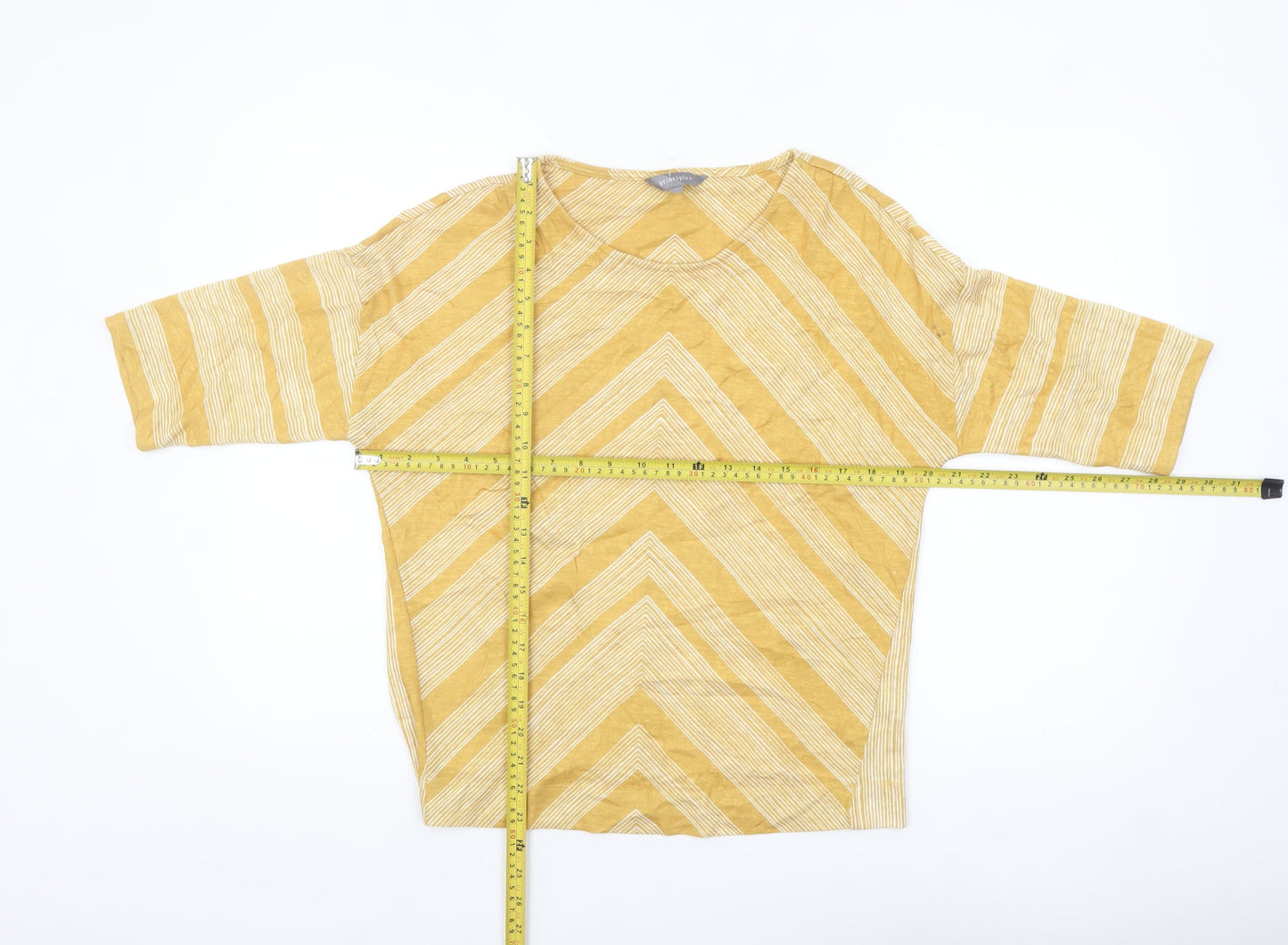 Principles Women Yellow Striped 3/4 Sleeve Tunic Blouse Size 8