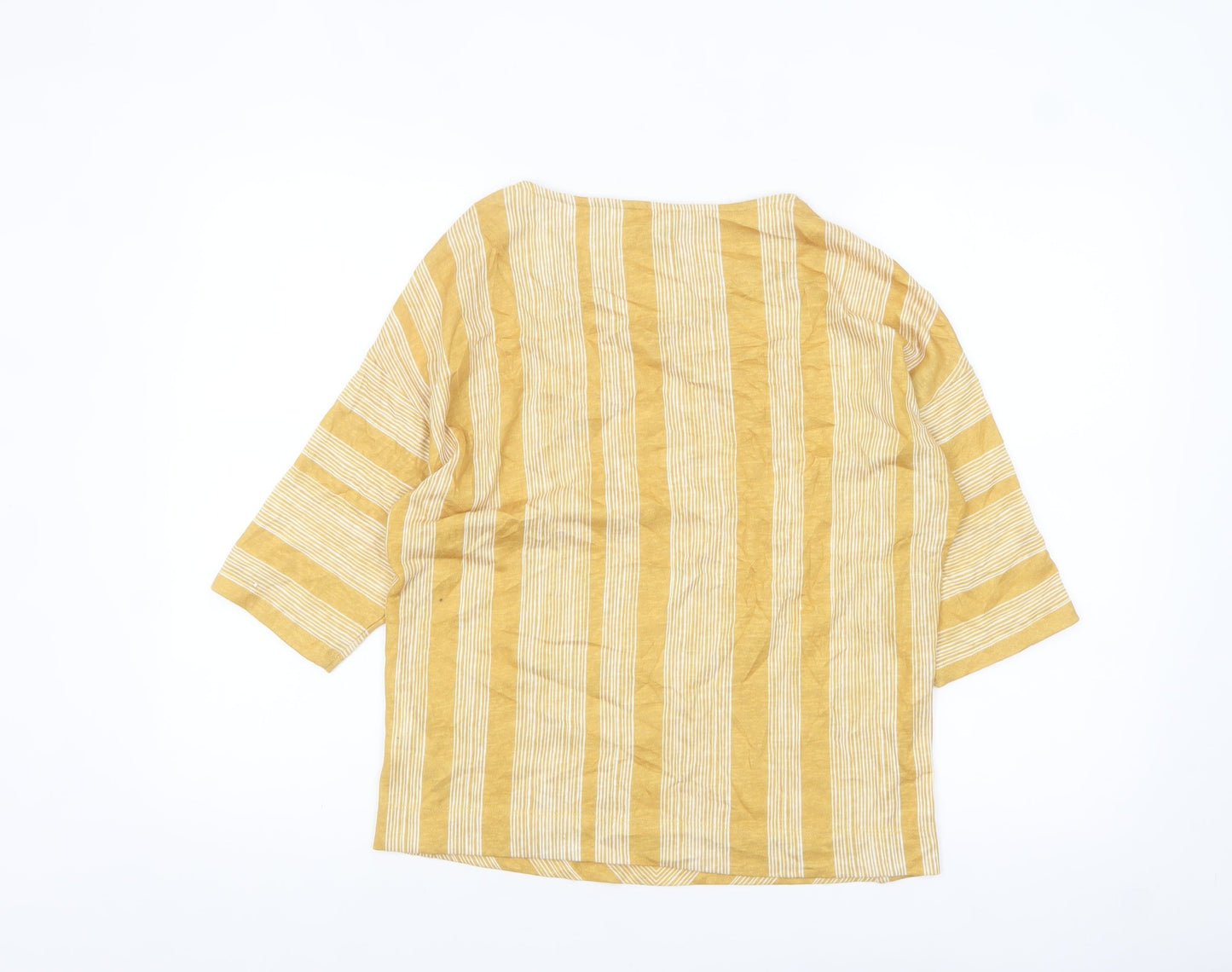 Principles Women Yellow Striped 3/4 Sleeve Tunic Blouse Size 8