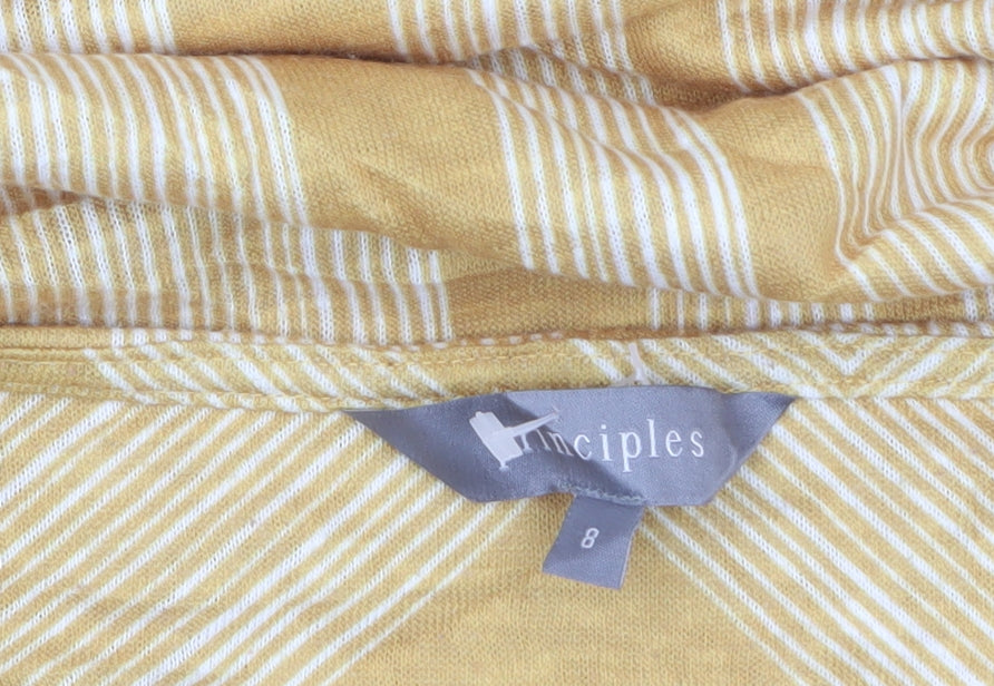 Principles Women Yellow Striped 3/4 Sleeve Tunic Blouse Size 8