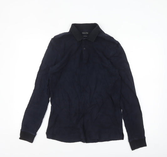 Massimo Dutti Men's Blue Long Sleeve Polo Shirt Size M