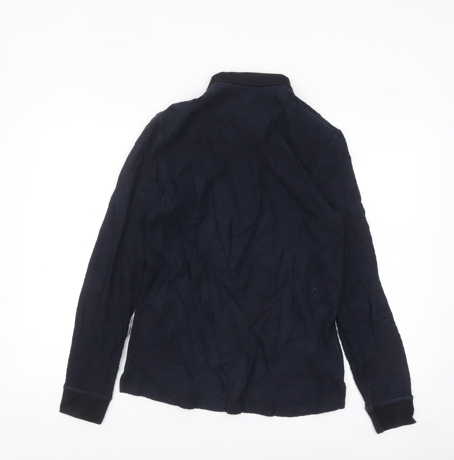 Massimo Dutti Men's Blue Long Sleeve Polo Shirt Size M