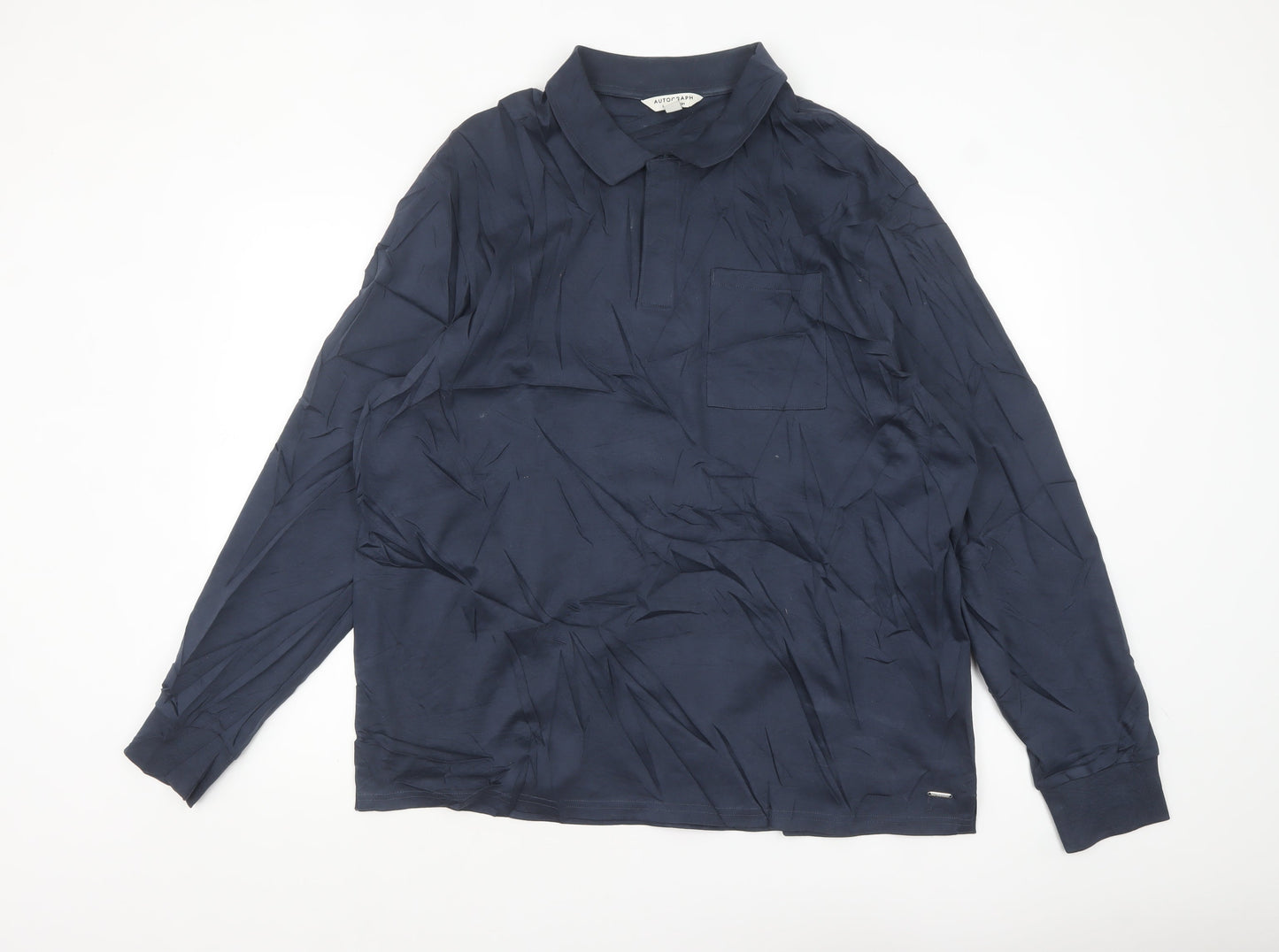 Marks and Spencer Autograph Men's Blue Cotton Long Sleeve Polo XL