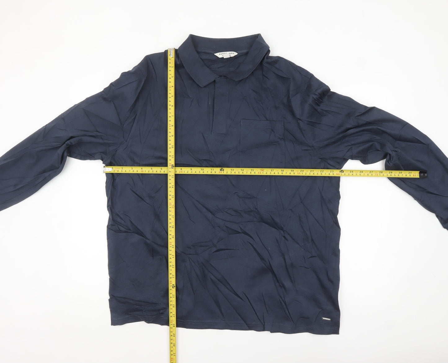 Marks and Spencer Autograph Men's Blue Cotton Long Sleeve Polo XL